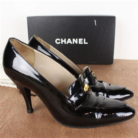 chanel black patent leather shoes